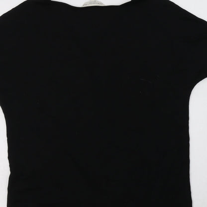 F&F Womens Black Geometric Polyester Basic Blouse Size 10 V-Neck