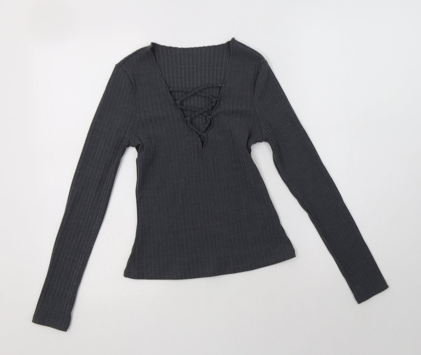 SheIn Womens Grey  Polyester Basic Blouse Size XS V-Neck