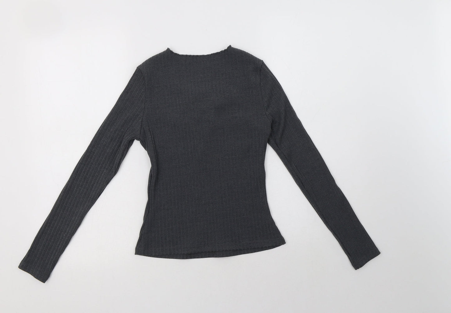 SheIn Womens Grey  Polyester Basic Blouse Size XS V-Neck