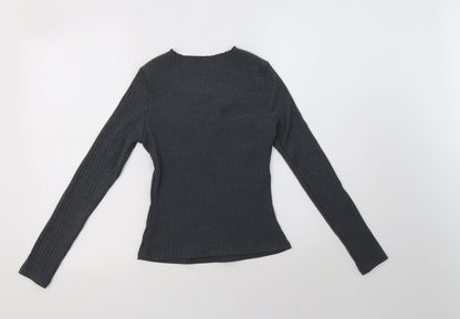 SheIn Womens Grey  Polyester Basic Blouse Size XS V-Neck