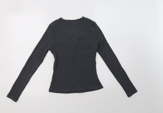 SheIn Womens Grey  Polyester Basic Blouse Size XS V-Neck