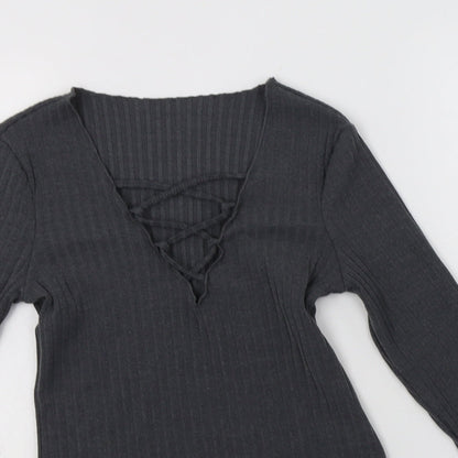 SheIn Womens Grey  Polyester Basic Blouse Size XS V-Neck