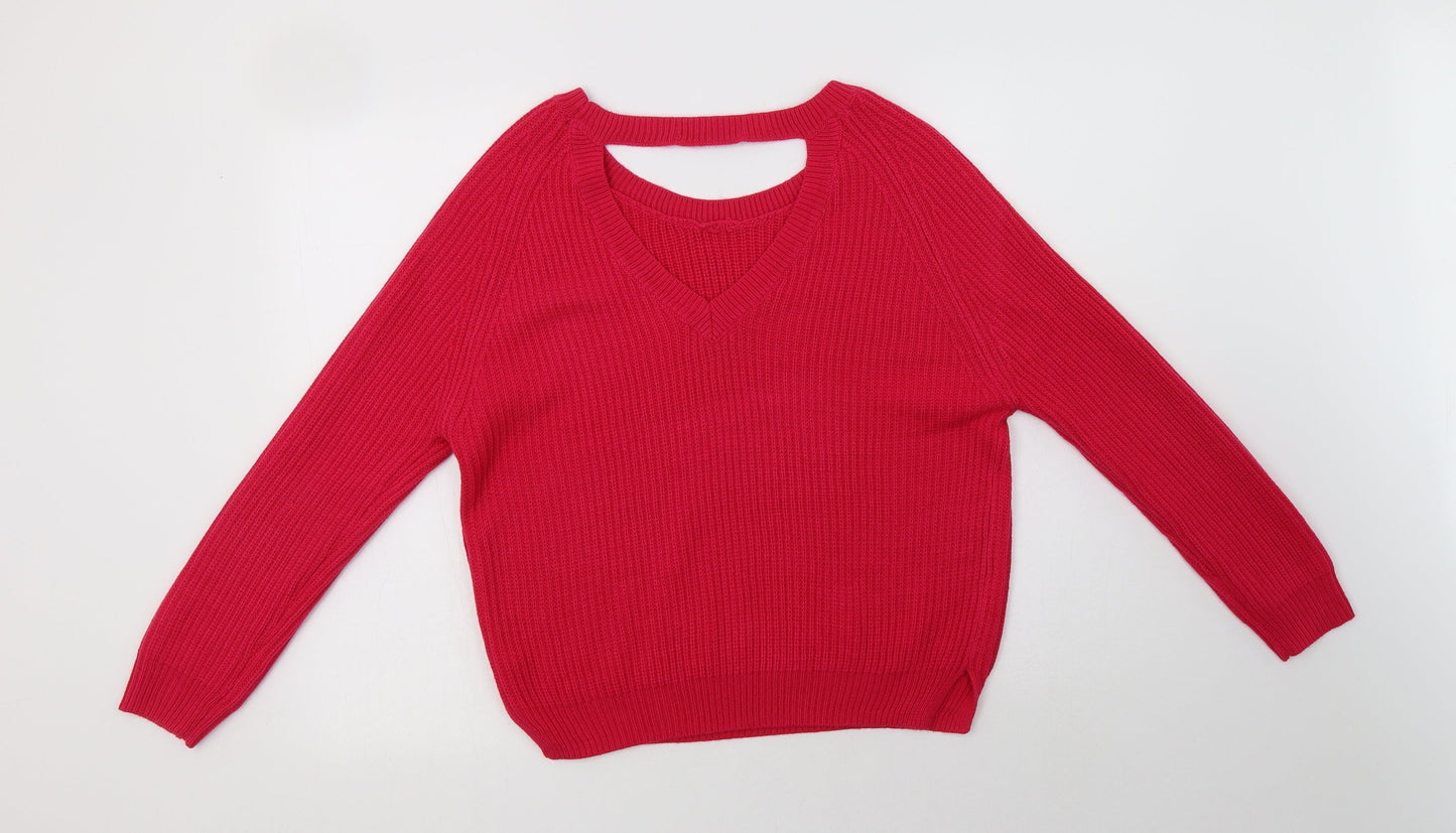 George Womens Pink Round Neck  Acrylic Pullover Jumper Size 8