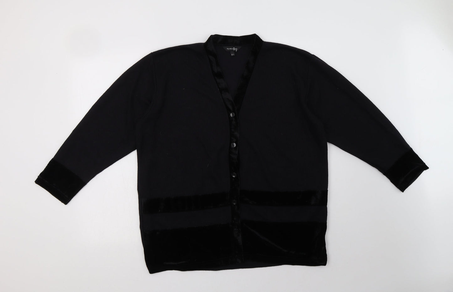 By Design Womens Black V-Neck Striped Polyester Cardigan Jumper Size L