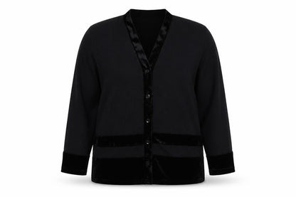 Front view of By Design women’s black v-neck striped polyester cardigan jumper, size L