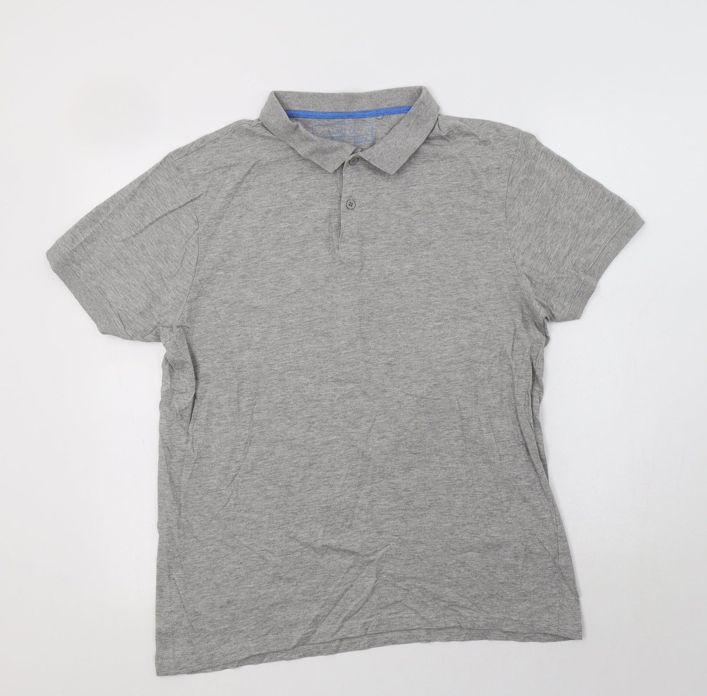 Primark Mens Grey  Cotton  Polo Size L Collared Button