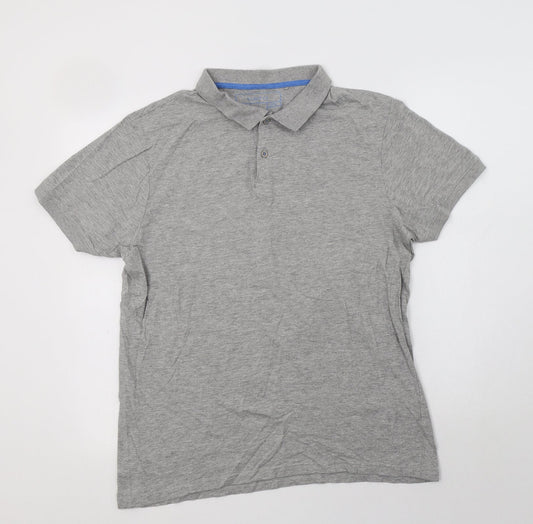 Primark Mens Grey  Cotton  Polo Size L Collared Button