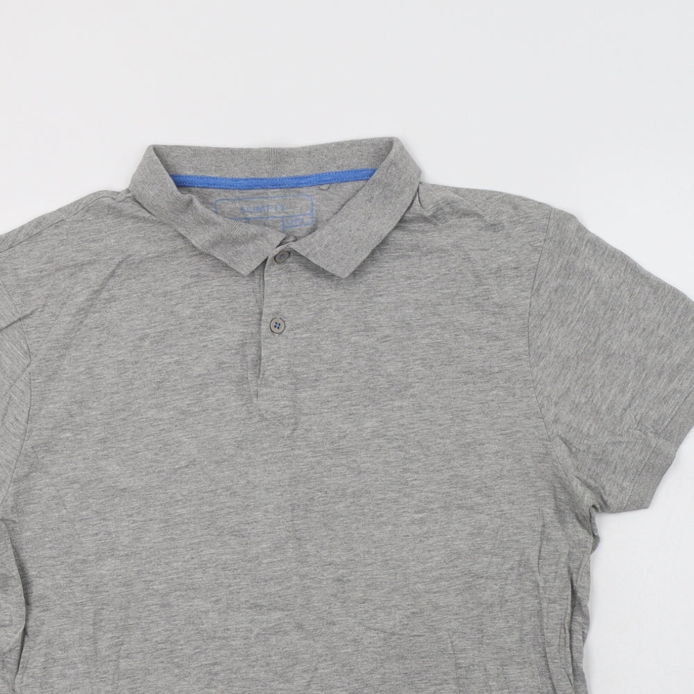 Primark Mens Grey  Cotton  Polo Size L Collared Button
