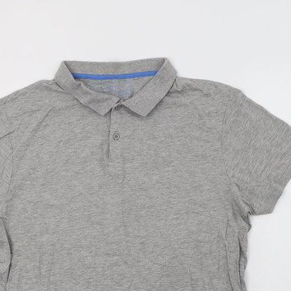 Primark Mens Grey  Cotton  Polo Size L Collared Button