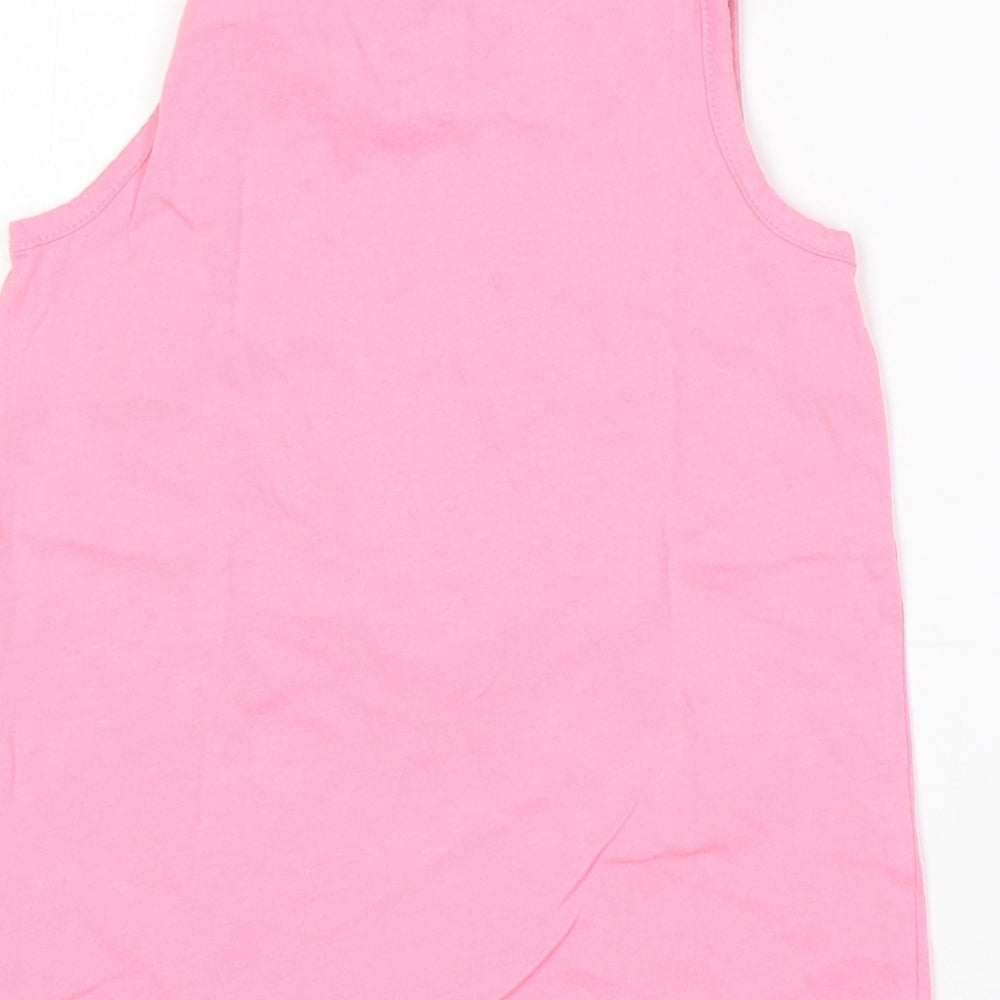 Brand and care label for Gap girls’ pink cotton basic tank, size 5, years round neck