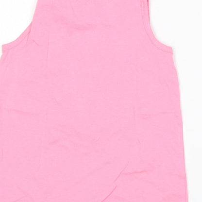 Brand and care label for Gap girls’ pink cotton basic tank, size 5, years round neck