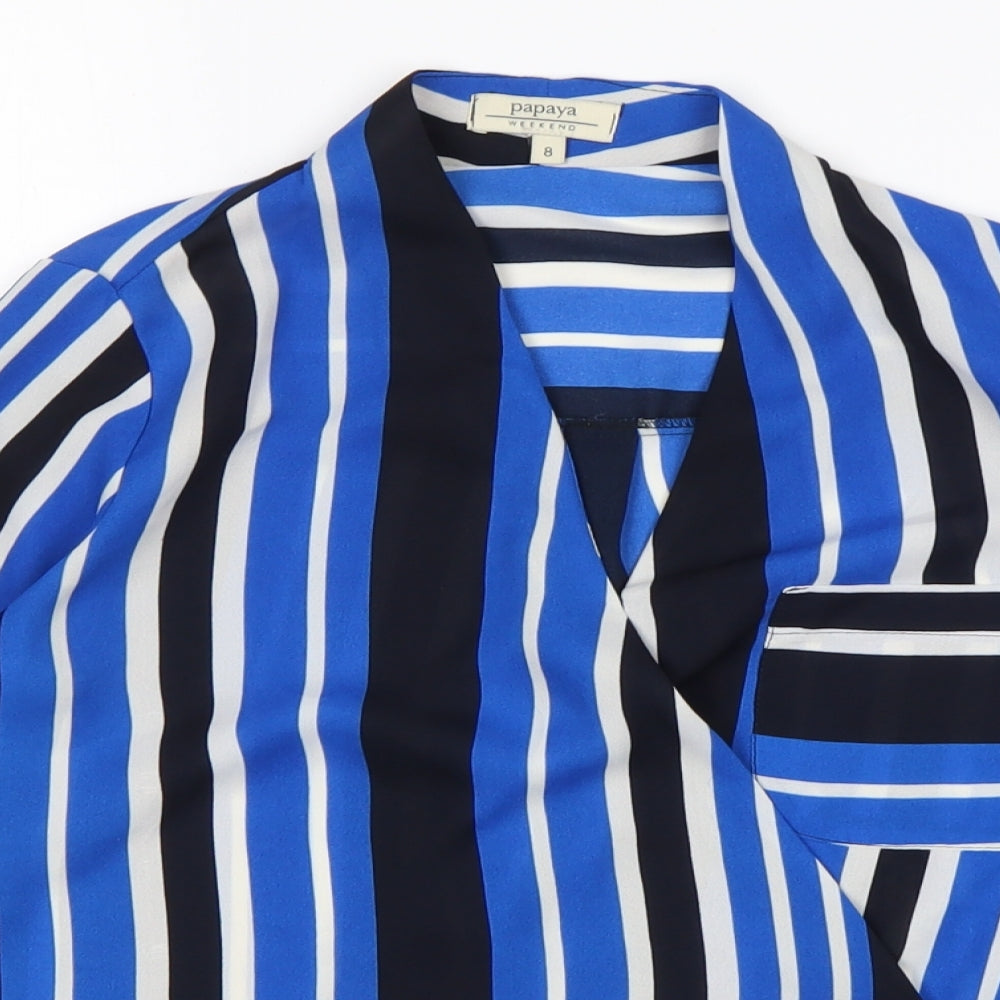 Papaya Womens Multicoloured Striped Polyester Basic Blouse Size 8 V-Neck