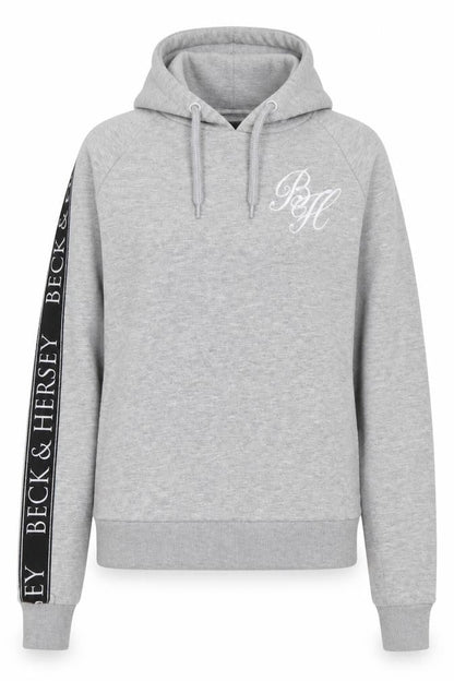 Front view of BLACK & HERSEY women’s grey cotton pullover hoodie, size UK 8