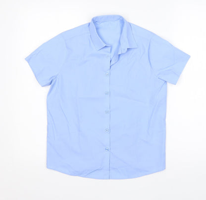 Additional front view of George boys’ blue polyester basic button-up, size 9-10, years collared