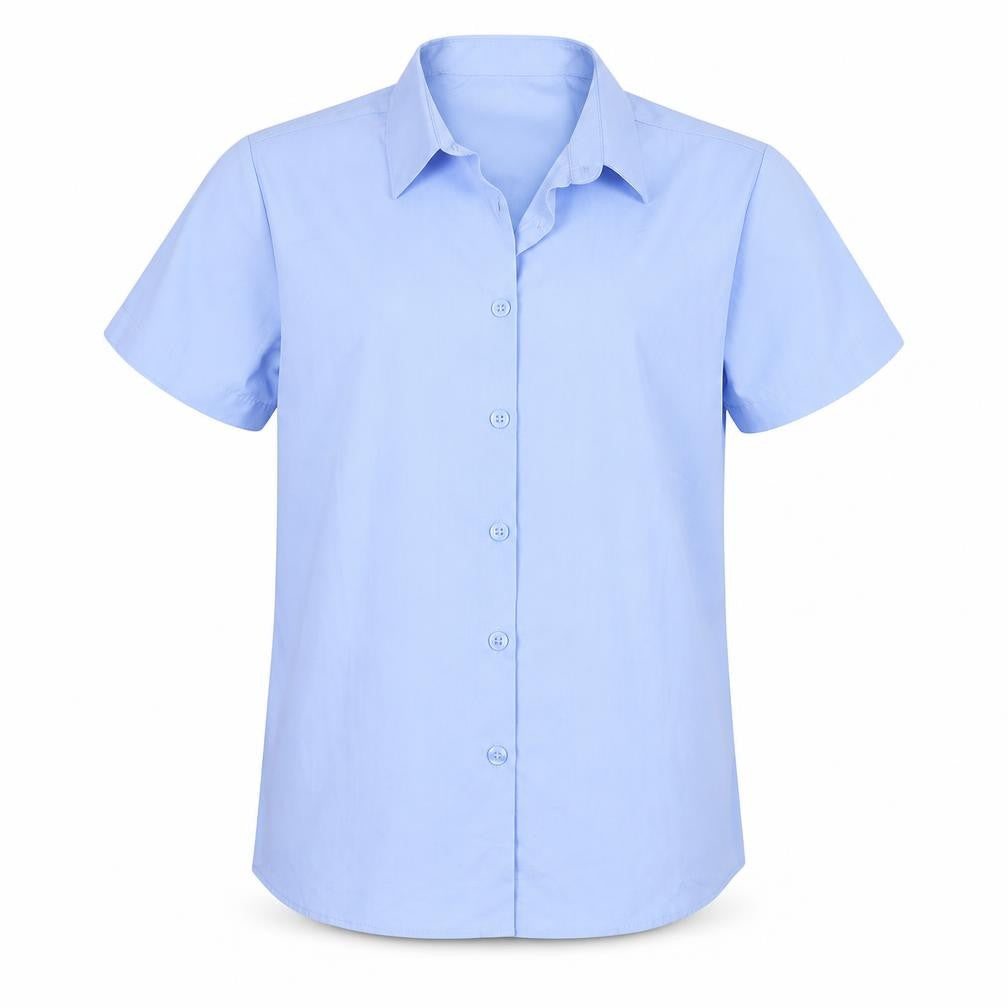 Front view of George boys’ blue polyester basic button-up, size 9-10, years collared