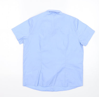 Back view of George boys’ blue polyester basic button-up, size 9-10, years collared