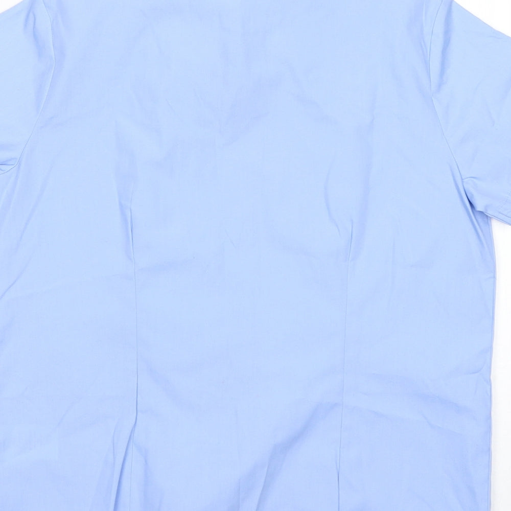 Brand and care label for George boys’ blue polyester basic button-up, size 9-10, years collared