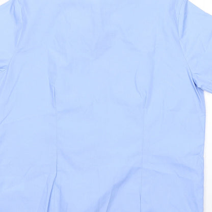 Brand and care label for George boys’ blue polyester basic button-up, size 9-10, years collared