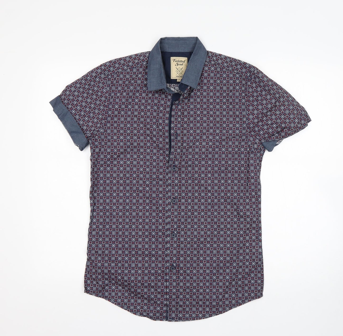 Mens UK Size XS Twister soul Multicoloured  Button-Up Short Sleeve Casual Shirt