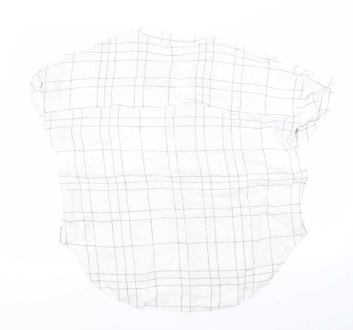 Marks and Spencer Mens White Plaid Flax  T-Shirt Size 14 Round Neck