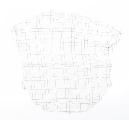 Marks and Spencer Mens White Plaid Flax  T-Shirt Size 14 Round Neck