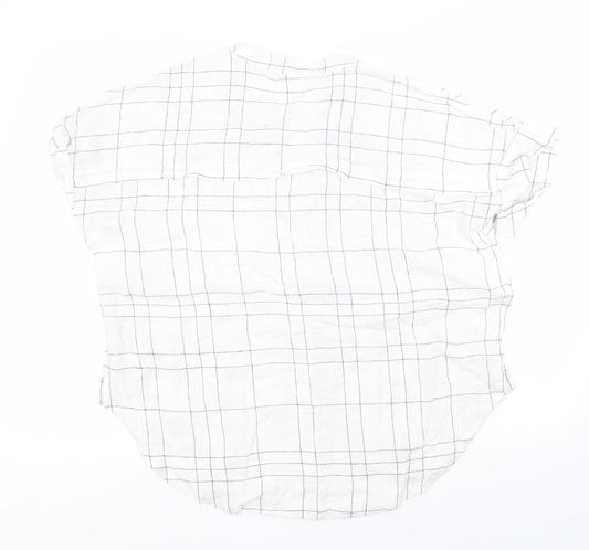 Marks and Spencer Mens White Plaid Flax  T-Shirt Size 14 Round Neck