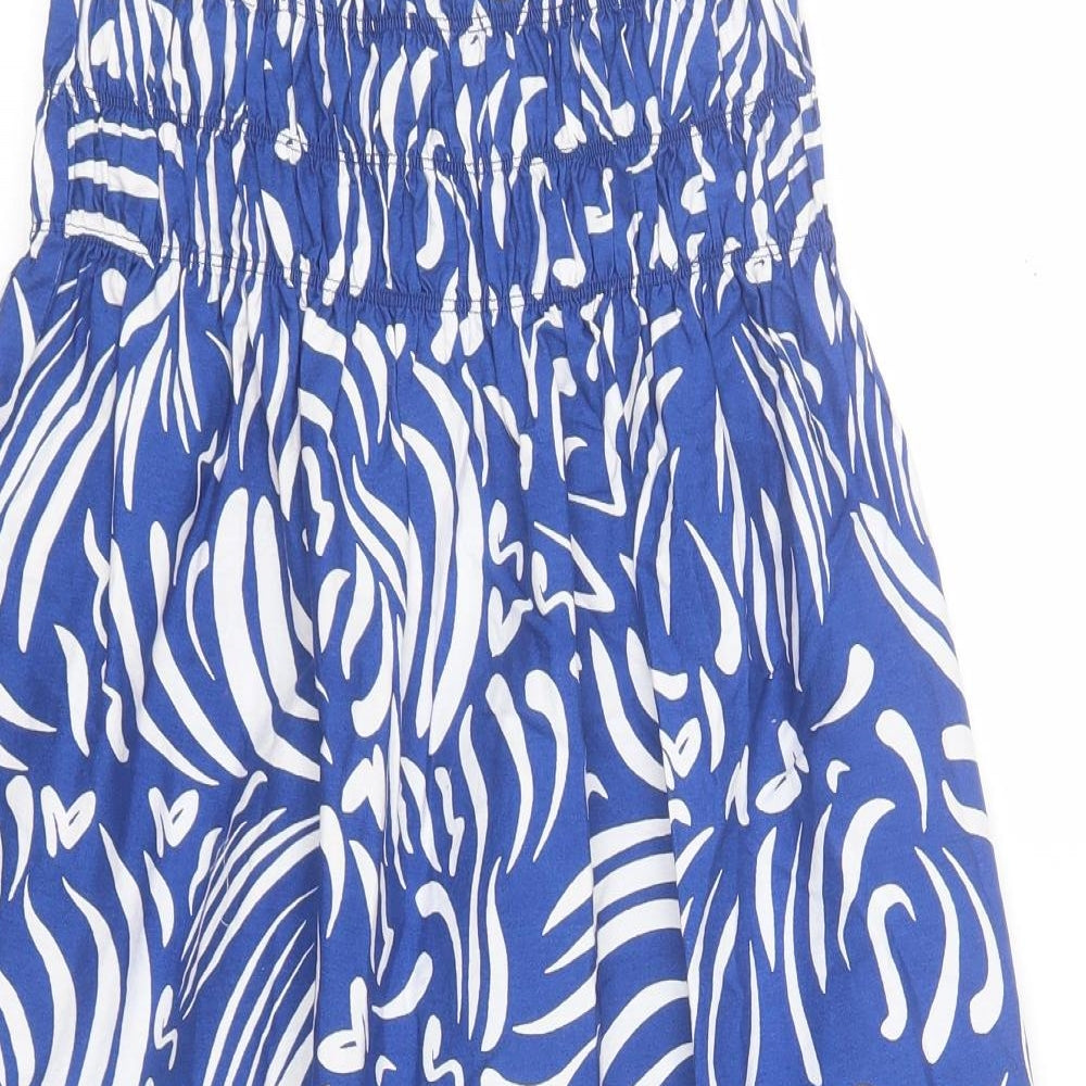 Primark Womens Blue Animal Print Cotton A-Line  Size 4  Off the Shoulder