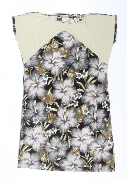 Angelica Womens Black Floral Viscose Pencil Dress    Round Neck