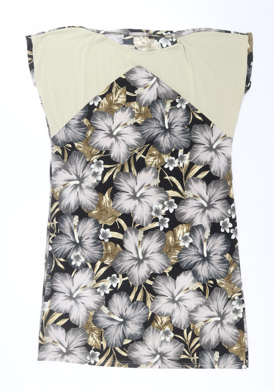 Angelica Womens Black Floral Viscose Pencil Dress    Round Neck