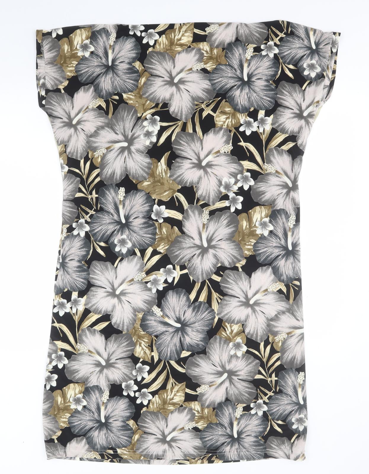 Angelica Womens Black Floral Viscose Pencil Dress    Round Neck