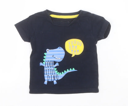 Peacocks Boys Black  Cotton Basic T-Shirt Size 0-3 Months Round Neck  - Cool Little Dino