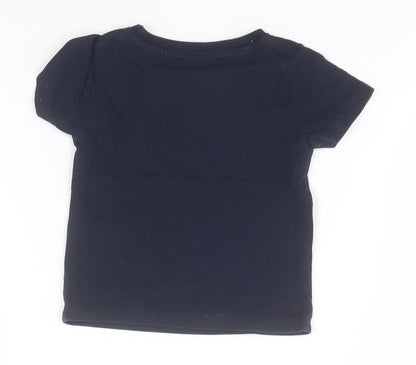Peacocks Boys Black  Cotton Basic T-Shirt Size 0-3 Months Round Neck  - Cool Little Dino