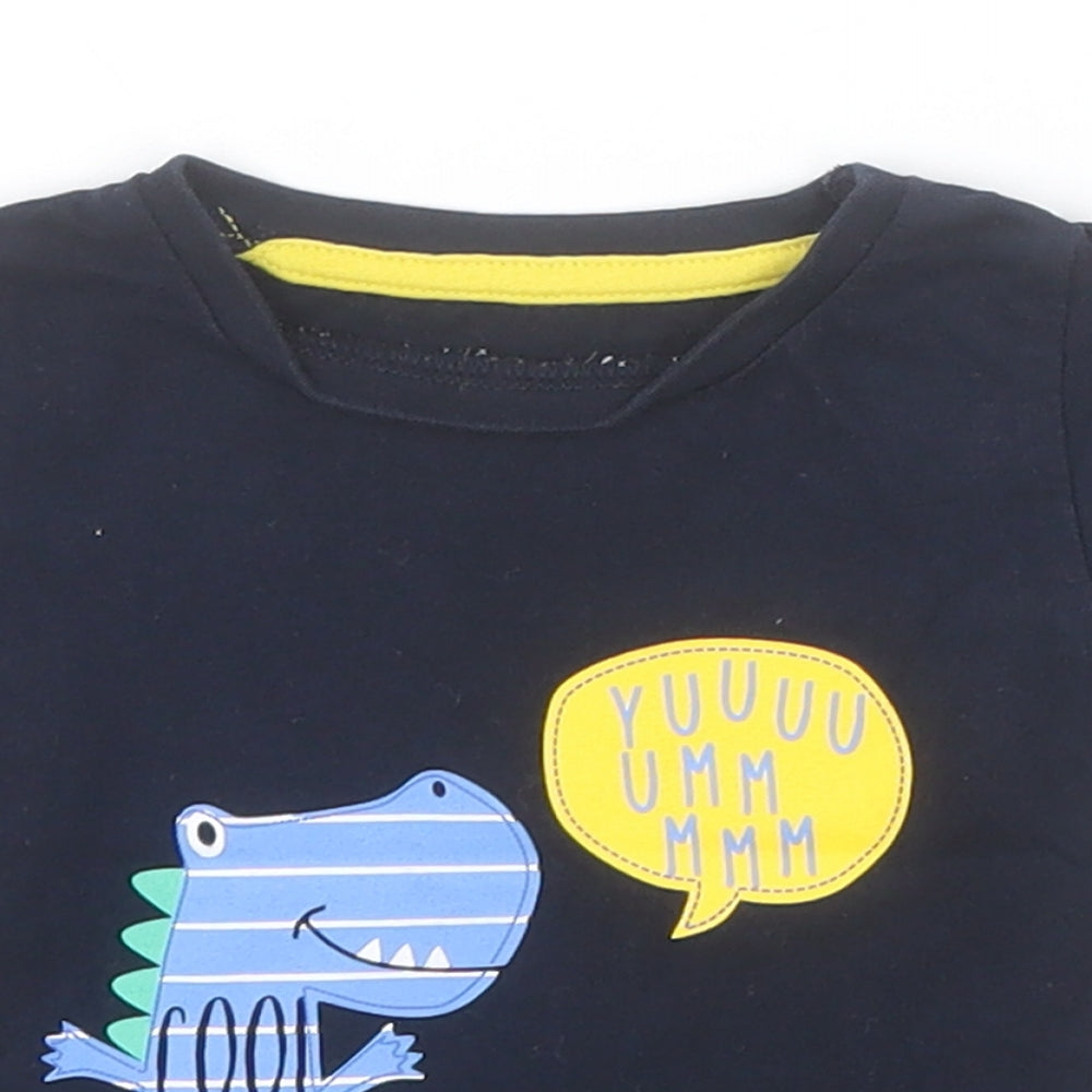 Peacocks Boys Black  Cotton Basic T-Shirt Size 0-3 Months Round Neck  - Cool Little Dino