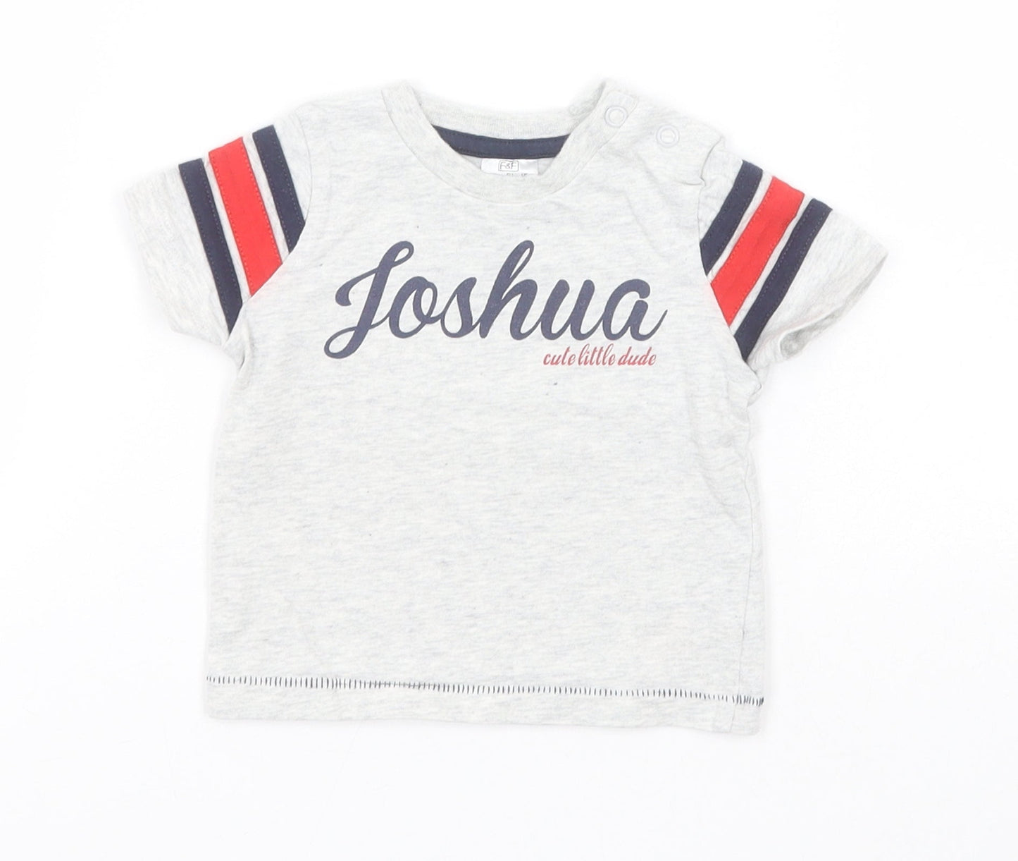 F&F Baby Grey  Cotton Basic T-Shirt Size 0-3 Months Round Neck