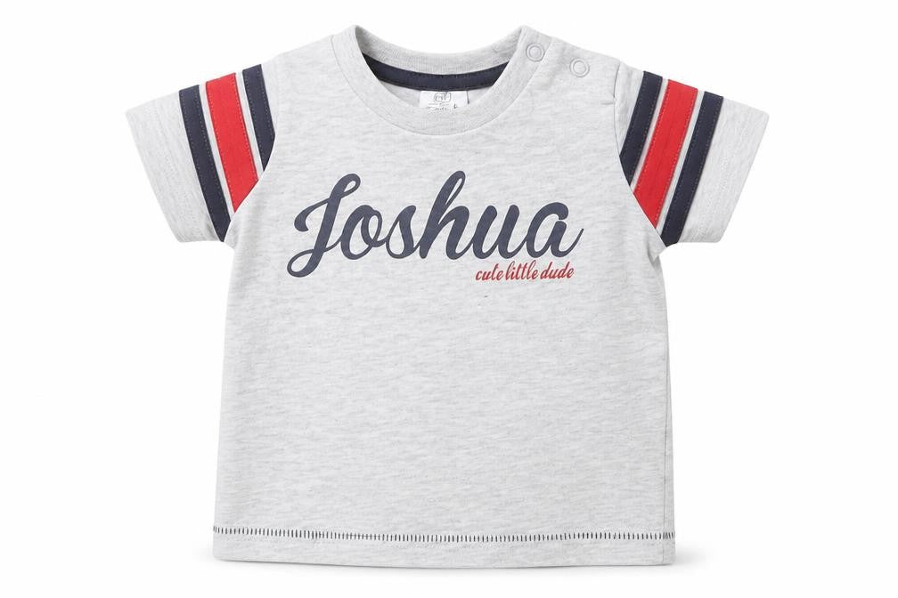 Front view of F&F Baby Grey Cotton Basic T-Shirt, size 0-3, Months Round Neck