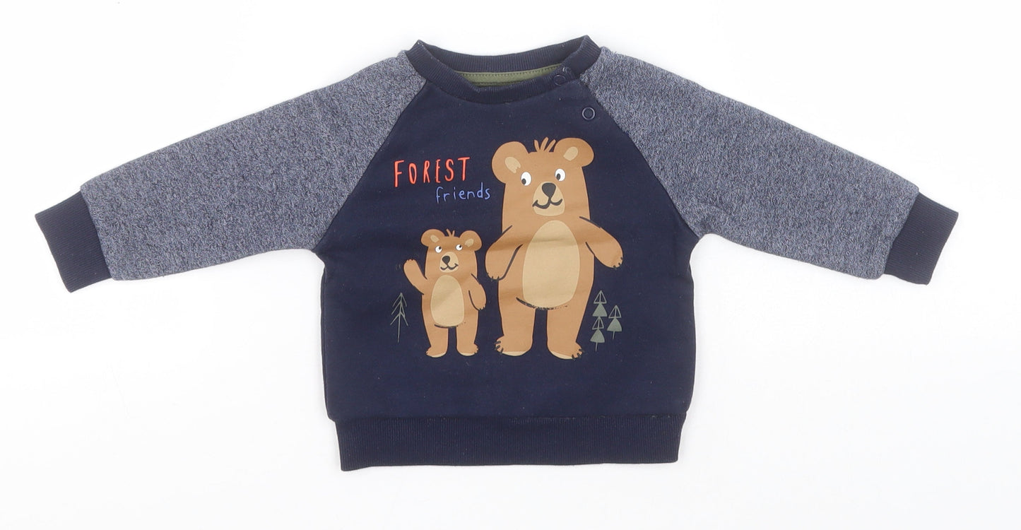 Primark Baby Blue  Cotton Pullover Jumper Size 6-9 Months   - Forest Friends, Bears