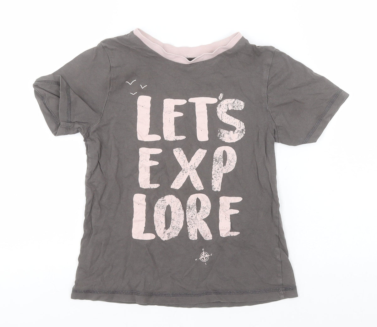Additional front view of George boys’ grey cotton basic t-shirt, size 7-8, years round neck - let's explore