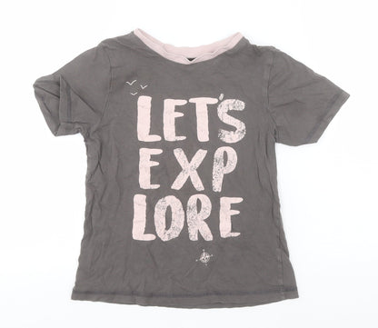 Additional front view of George boys’ grey cotton basic t-shirt, size 7-8, years round neck - let's explore