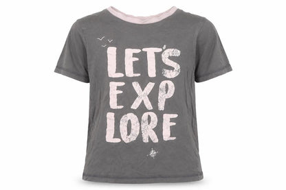 Front view of George boys’ grey cotton basic t-shirt, size 7-8, years round neck - let's explore