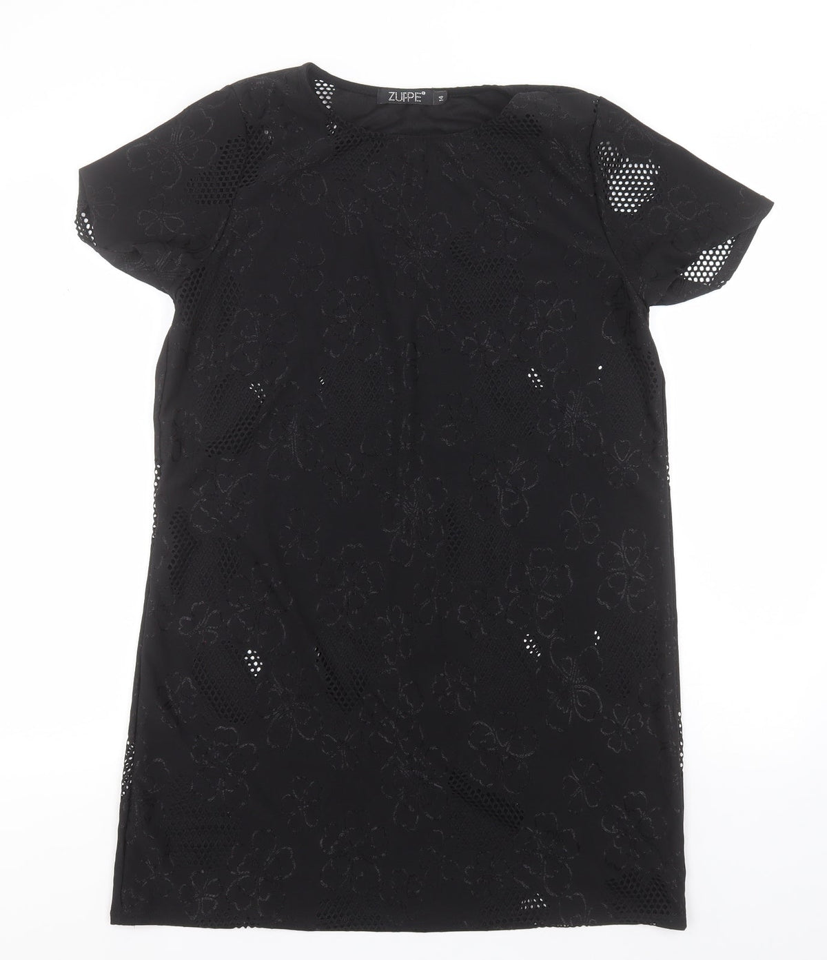Additional front view of Zuppe women’s black basic t-shirt, size UK 14, round neck