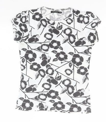 Atmosphere Womens White Floral Cotton Basic Polo Size 12 Round Neck
