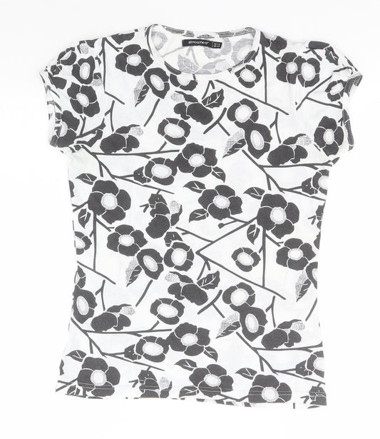 Atmosphere Womens White Floral Cotton Basic Polo Size 12 Round Neck
