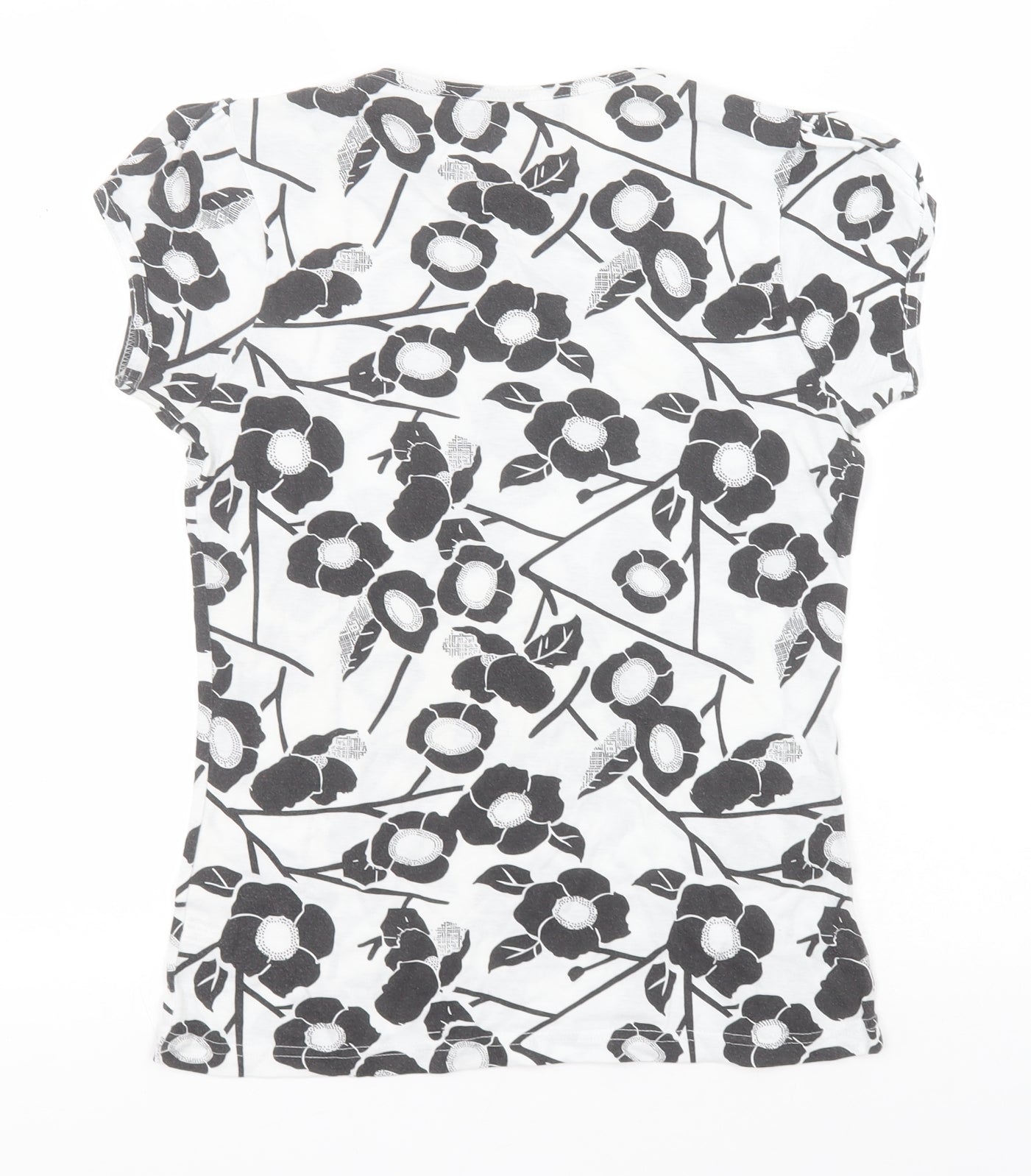 Atmosphere Womens White Floral Cotton Basic Polo Size 12 Round Neck