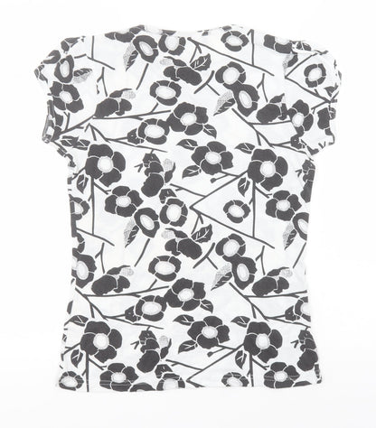 Atmosphere Womens White Floral Cotton Basic Polo Size 12 Round Neck