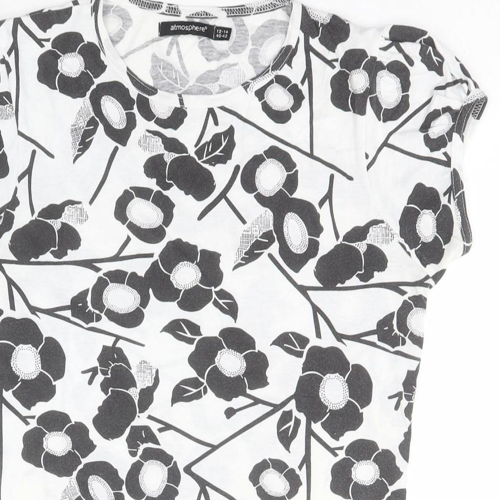Atmosphere Womens White Floral Cotton Basic Polo Size 12 Round Neck