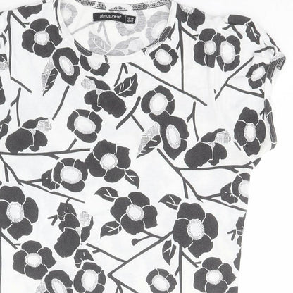 Atmosphere Womens White Floral Cotton Basic Polo Size 12 Round Neck