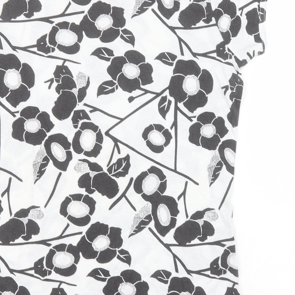 Atmosphere Womens White Floral Cotton Basic Polo Size 12 Round Neck