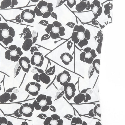 Atmosphere Womens White Floral Cotton Basic Polo Size 12 Round Neck
