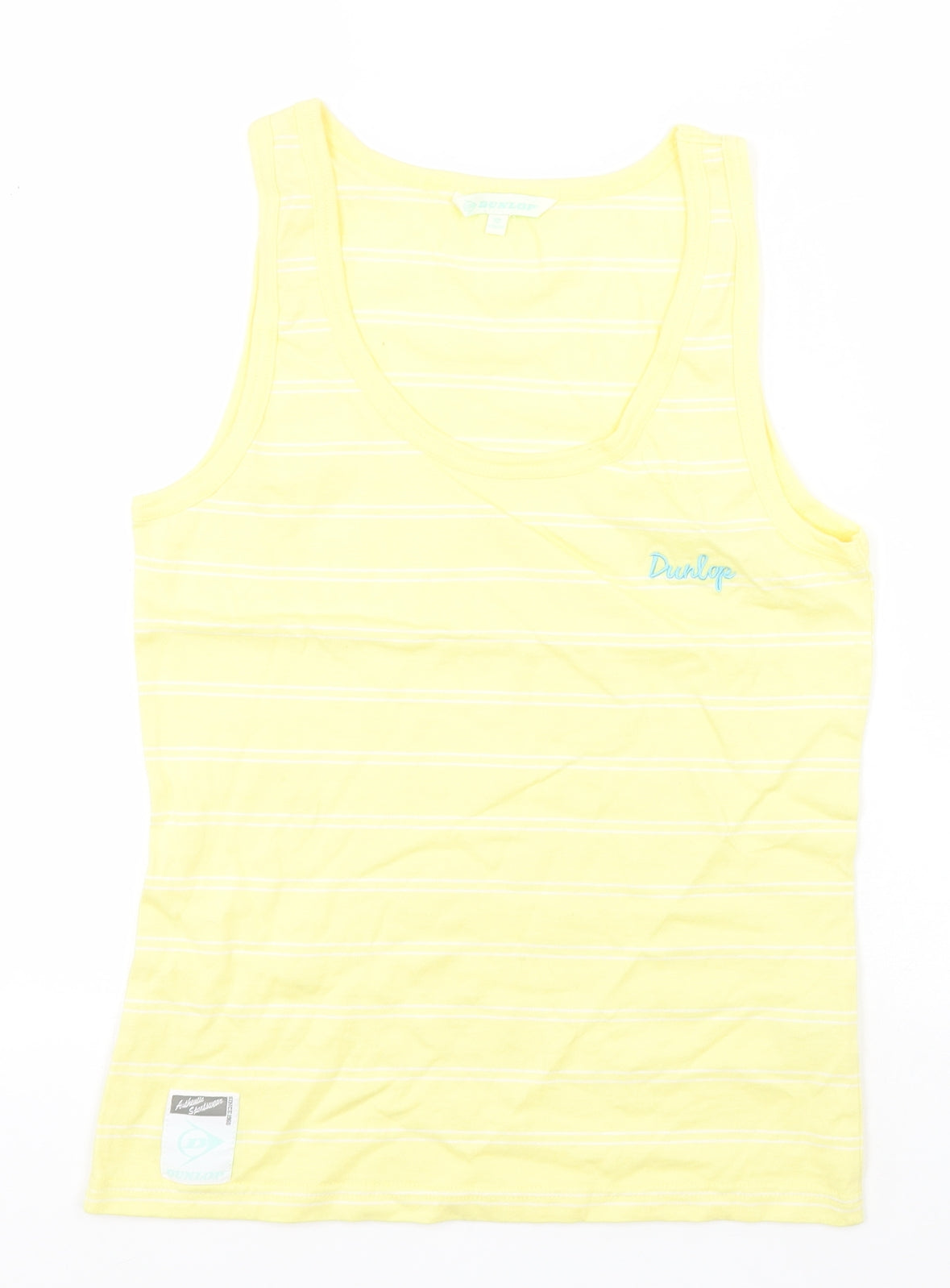Additional front view of Dunlop women’s yellow striped cotton basic tank, size UK 12, round neck