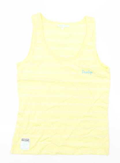 Additional front view of Dunlop women’s yellow striped cotton basic tank, size UK 12, round neck